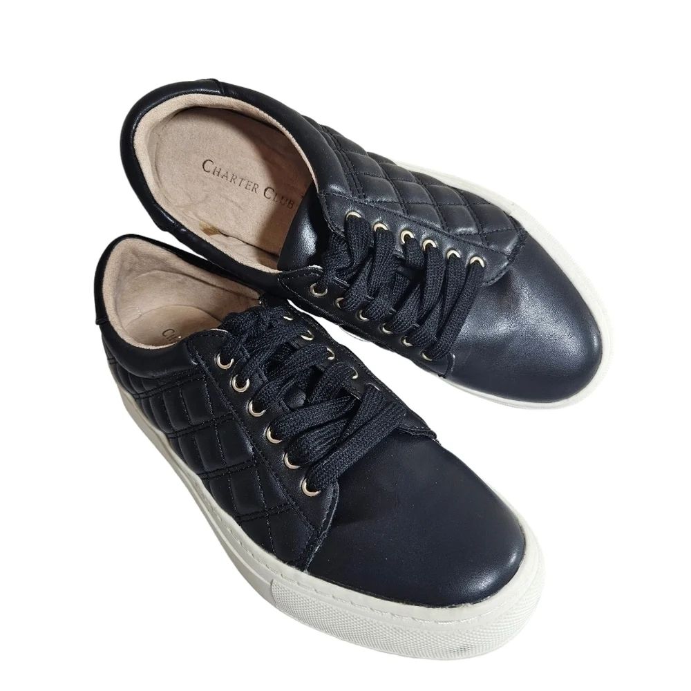 Charter Club Palmer Black Lace Up Sneakers Sz 6.5